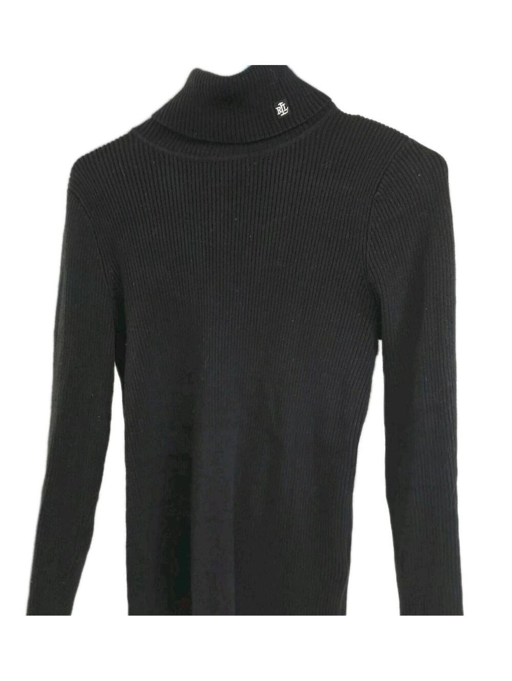 Lauren Ralph Lauren Ribbed Turtleneck Sweater Black Knit LRL Crest Embroidered S